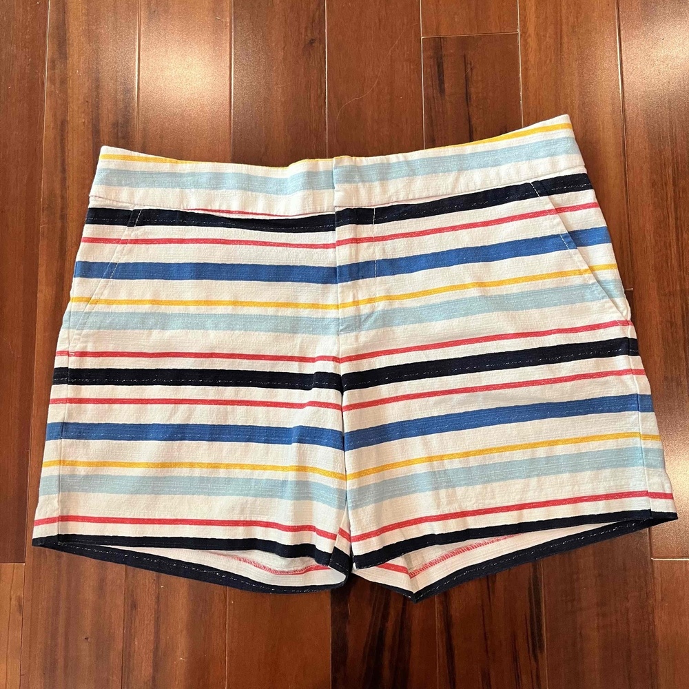 Tommy Hilfiger Off White Multi‎ Shorts Striped Linen-Like Cotton Chino Size 10